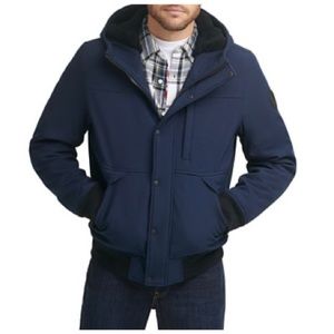 Men's Levi's Soft Shell Sherpa Lined Hooded Bomber Jacket Navy Blue Large